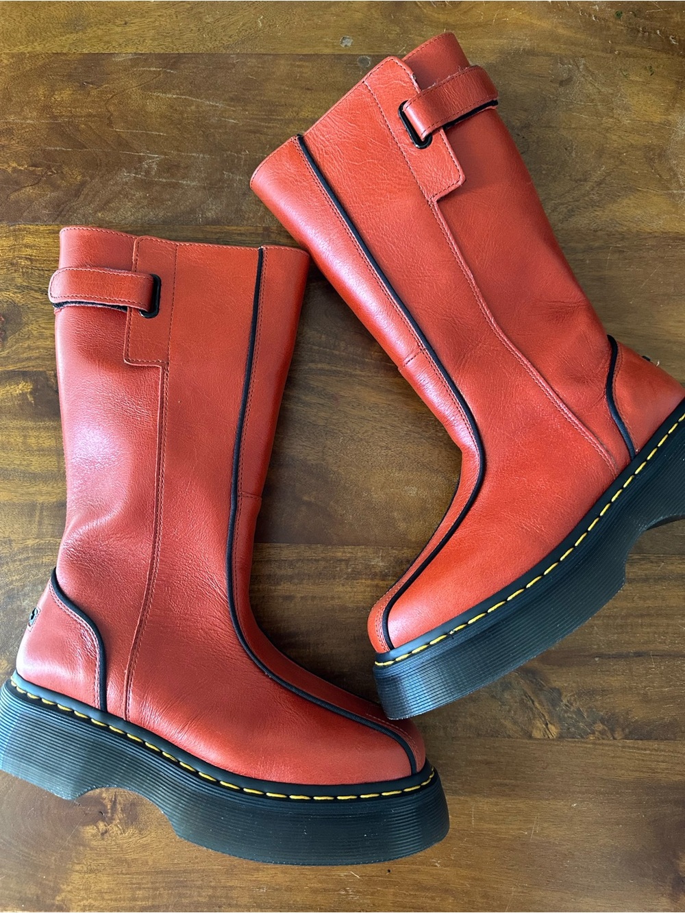 Dr Martens Buzz Hi orange red leather chunky boots ladies size 7 EUR 38 NWOB
